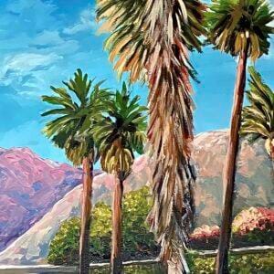 vibrant, colorful painting of palm trees in palm springs