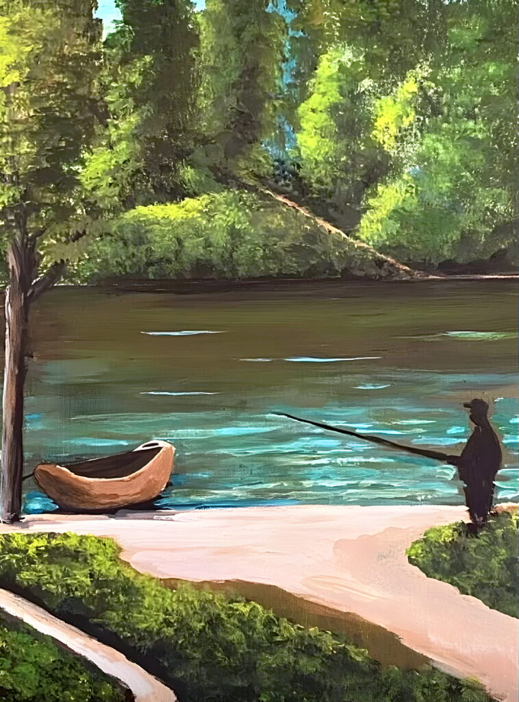 a painting of a solitary angler by Trese Judd