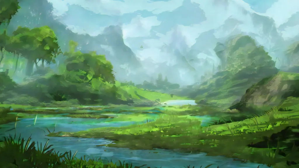 acrylic painting techniques displayed in a gorgeous, blue and green, nature-inspired work of art
