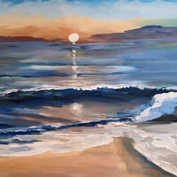 A photo of an original painting by Trese Judd titled "Spoondrift," depicting a lovely seascape with lots of "spoondrift" - the frothy white part of the wave.