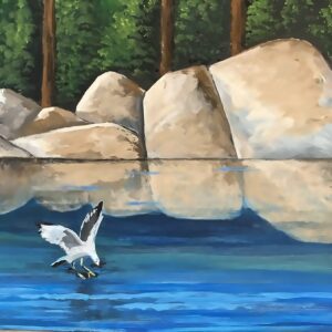 a seagull's touchdown upon lake waters