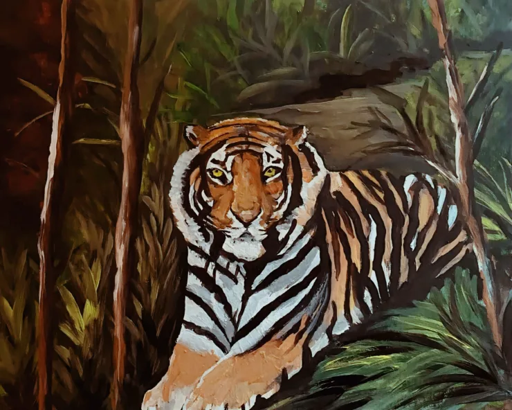 "In the Heart of the Jungle" by Trese Judd, depicting a tiger in the jungle.