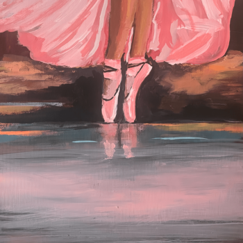 An impressionistic rendering of a ballet themed painting by Trese Judd, titled "Dancing in the Rain".