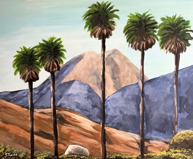 Beautiful palm tree painting by Trese Judd, titled "Washingtonia Palms"