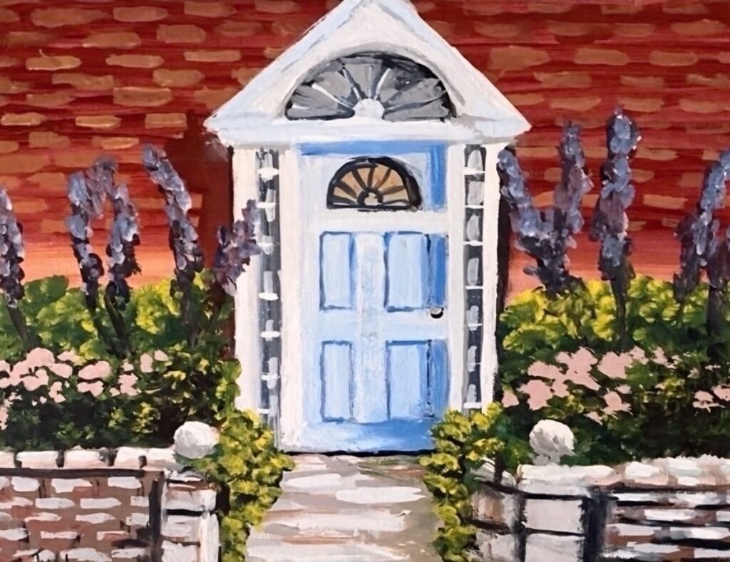 a red brick house with white trim